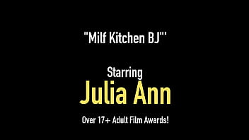 Busty Dick Hungry Cougar, Julia Ann wacks off a stiff leaky cock in the kitchen, blowing & mouth fucking that hard sausage until she gets her man milk! Full Video & Julia Live @ JuliaAnnLive.com!