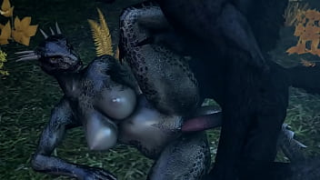 Argonian and Werewolf having a rough sex session in the forest 4