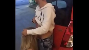 Very slutty blonde sucking cock at a gas station