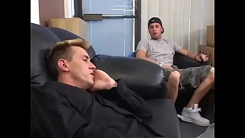 Hot Kayla Quinn moans while two studs pounds her ass on the sofa