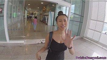 Big titted asian Sharon Lee fucked in public airport parking lot