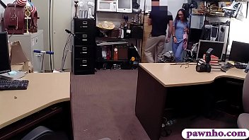 Desperate nurse sucks off and gets her pussy nailed by nasty pawn guy inside his pawnshops office