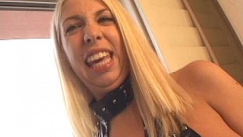 Blond in leather gets ass banged