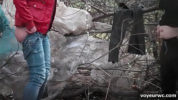 Women and girls pee in the forest and park