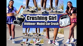 Here you can see of 2 clips where Kati crushes crushing trample 2 oldtimer cars, a mercedes convertible and a Porsche convertible crush trample crushing