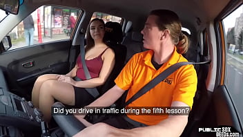 Euro babe publicly fucked during driving lesson