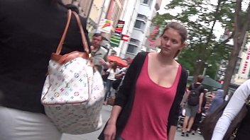 Busty german teen candid bouncing boobs in red top part 2