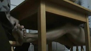 Collage footjob under the table