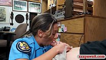 Huge breasts amateur blonde police officer shows off her huge booty and gets rammed by horny pawnshop owner